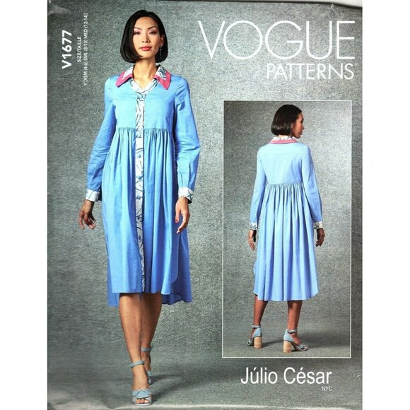 Vogue V1677 Misses XS to M Julio Cesar Button Front Dress Uncut Sewing Pattern - Picture 1 of 2